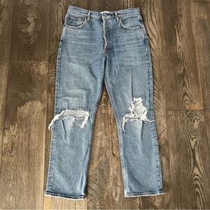 AGOLDE Riley High Rise Straight Ripped Denim Jeans Size 28